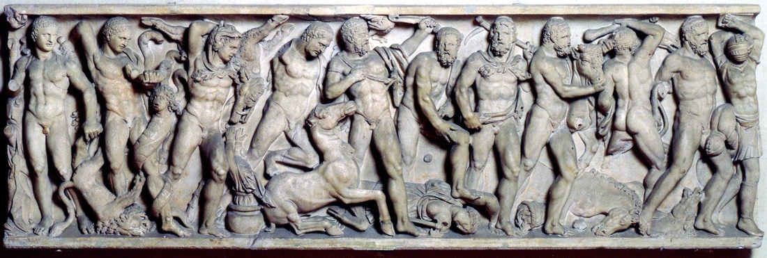 Roman mythological frieze sarcophagus showing the Labors of Hercules. Ca. 170 AD. Mantua, Palazzo Ducale.
