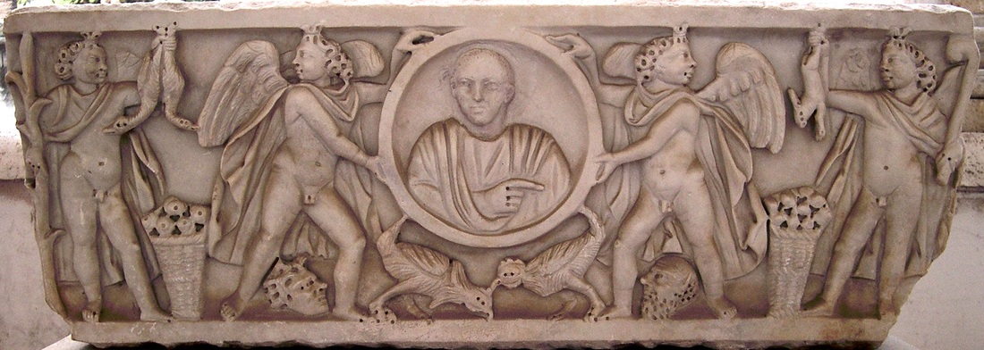 Roman season sarcophagus with recut portrait. Middle of the third century AD. Rome, Baths of Diocletian.