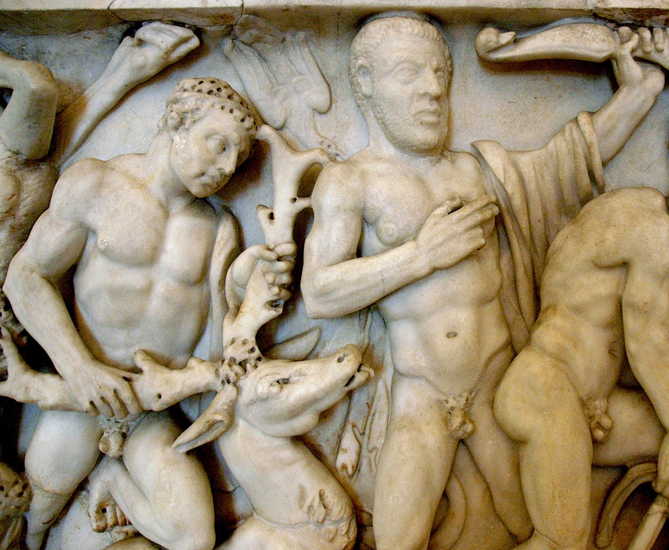Detail of Roman mythological frieze sarcophagus showing the Labors of Hercules. Ca. 240-250 AD. Rome, Palazzo Altemps (inv. 8642).