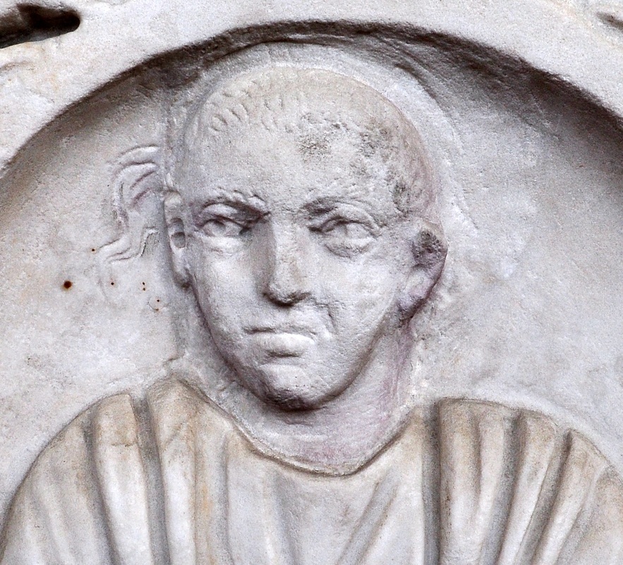 Detail of a Roman season sarcophagus with recut portrait. Middle of the 3rd century AD. Rome, Baths of Diocletian.