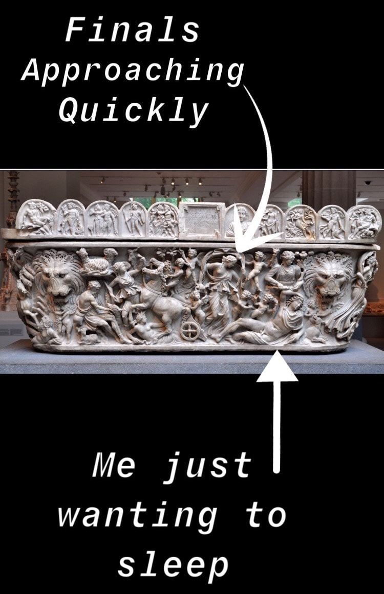 Sarcophagus with Selene and Endymion.  Ca. 210 AD.  Metropolitan Museum, NY.  Meme by Erin Werner.