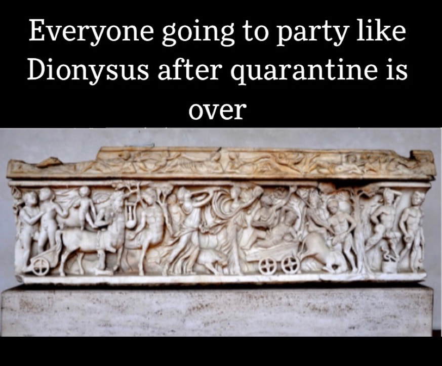 Sarcophagus with Dionysiac procession.  Ca. 160-170 AD.  Baths of Diocletian, Rome.  Meme by Jakob Sommers.