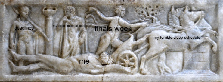 Sarcophagus showing Achilles arming for battle and mourning Patroclus; Hector’s corpse on the lid.  Ca. 160 AD.  Ostia Museum.  Meme by Keaton Yates.