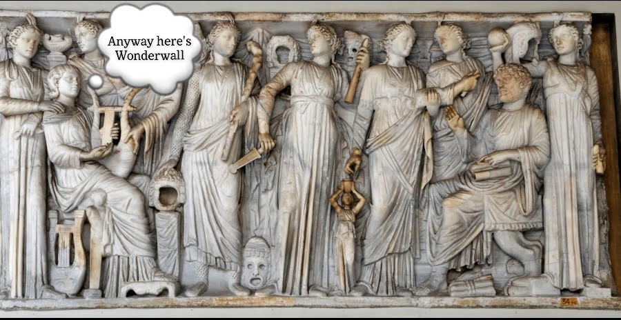 Sarcophagus with deceased couple amidst Muses.  Ca. 270-80 AD.  Vatican Museums, Rome. Meme by Morgan Keith.