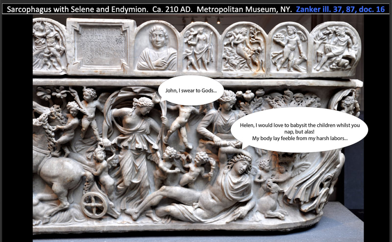 Sarcophagus with Selene and Endymion.  Ca. 210 AD.  Metropolitan Museum, NY.  Meme by Peyton Schnurr.
