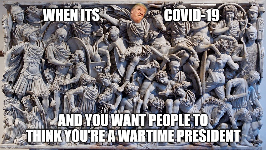 Sarcophagus showing battle of Romans and barbarians (the Great Ludovisi Battle Sarcophagus).  Ca. 250-260 AD.  Palazzo Altemps, Rome.  Meme by Sadhbh Mowlds.