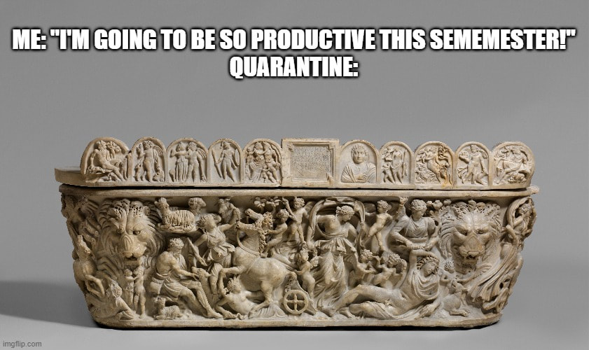 Sarcophagus with Selene and Endymion.  Ca. 210 AD.  Metropolitan Museum, NY.  Meme by Sarah McCourt.